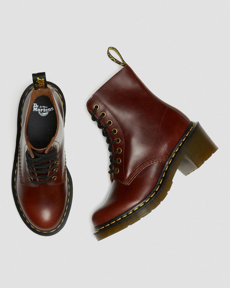 Women's Dr Martens Clemency Leather Heeled Heeled Boots Brown | AU 139RVD